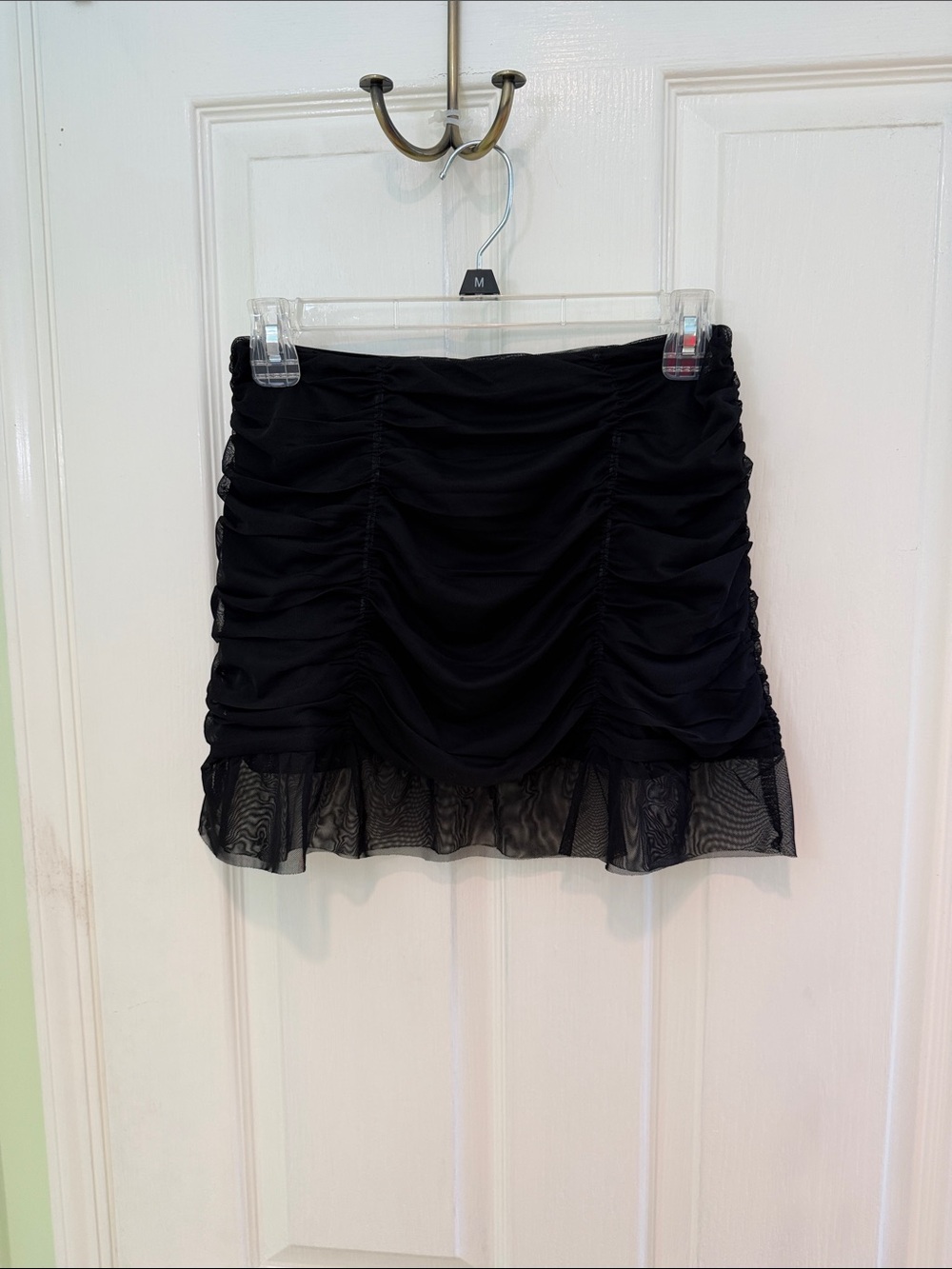 Princess Polly Black Ruched Mini Skirt with Sheer Ruffle Hem